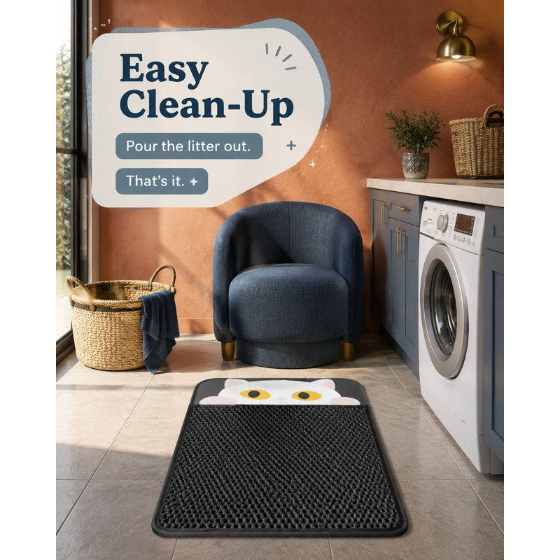 Un beau tapis de litière double couche conçu pour être utilisé avec n'importe quelle litière pour chat.