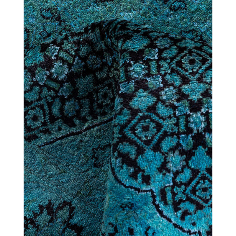 Overyed One-of-a-Kind Rectangle 4'2" X 6'2" New Age Wool Area Rug Blue/Black/Mint