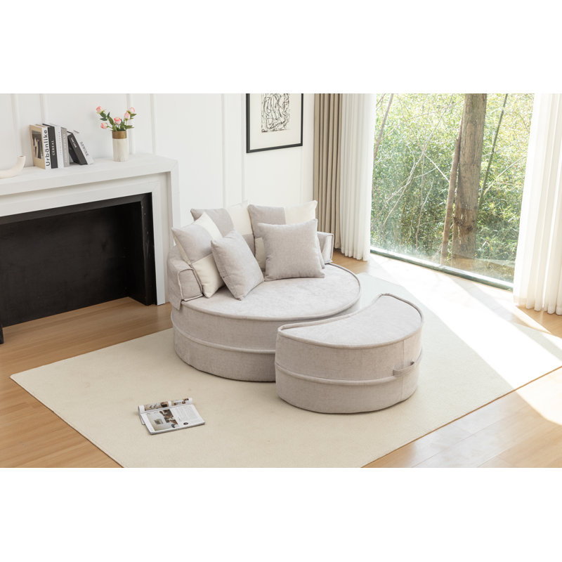 Fauteuil demi-tonneau rembourré avec repose-pieds, Gris
