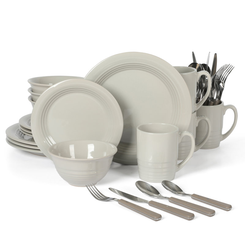 Martha Stewart 32-Piece Combo Set Stoneware Dinnerware Set - Service for 4, Grey