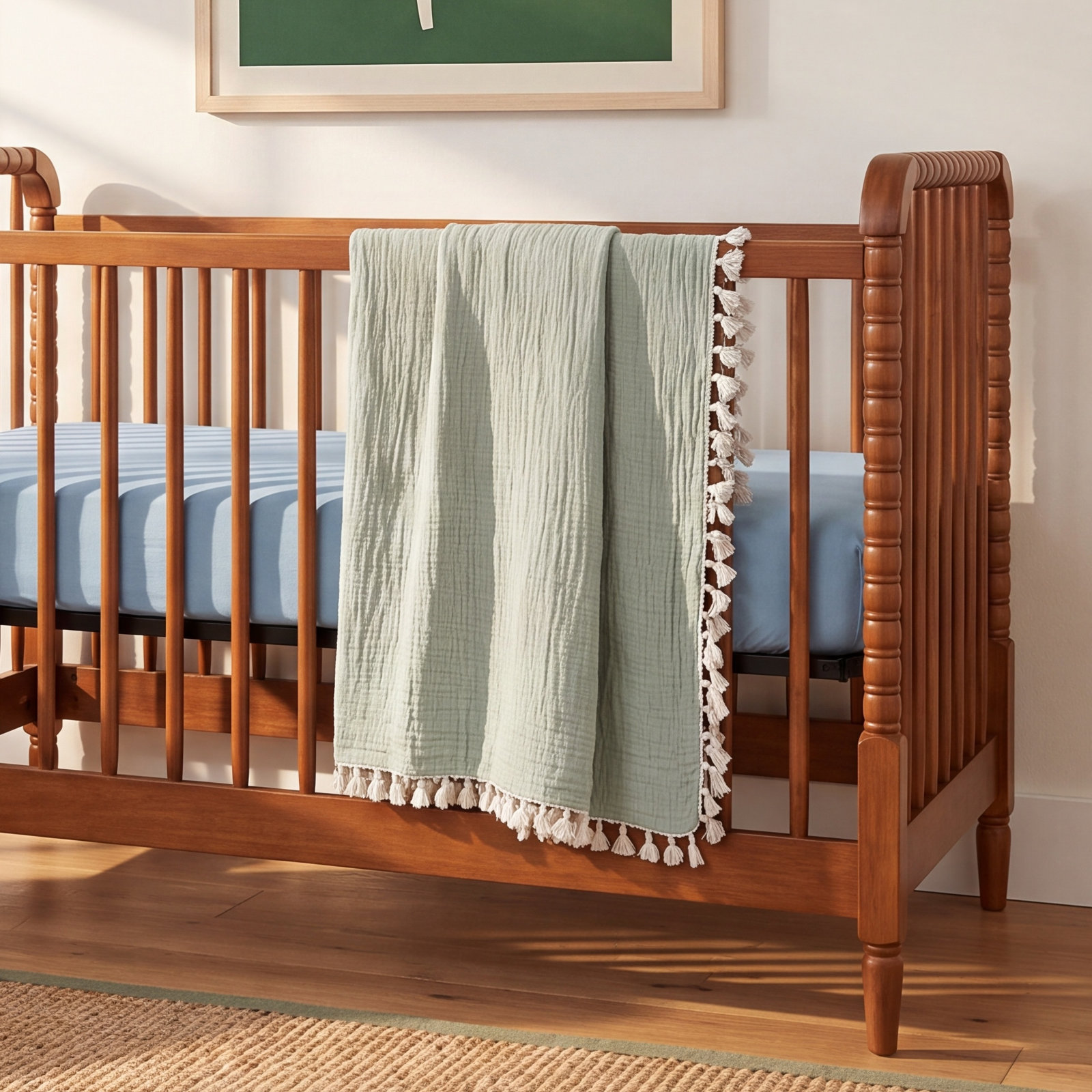 6-Layer Cotton Muslin Baby Blanket, Green