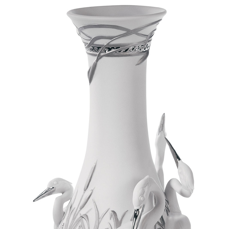 Silver/White 13.75" Porcelain Table Vase
