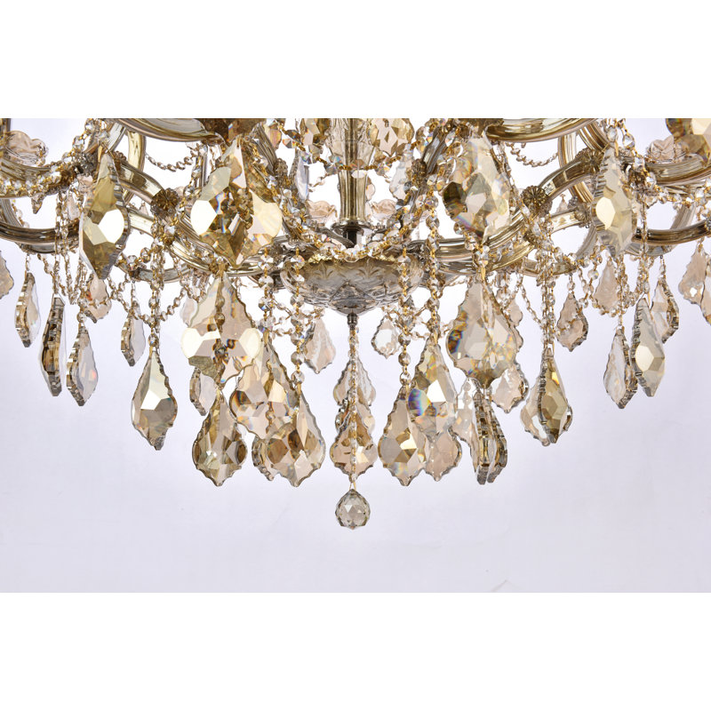 Lustre étagé de style bougie à 36 lumières Stockard, Coupe royale, Teck doré
