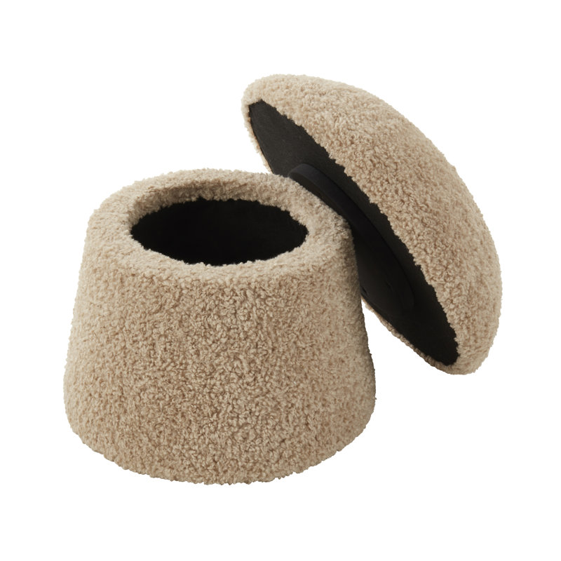 Mushroom Storage Ottoman – Sherpa Footrest with Hidden Storage, Decorative Accent Stool for Living Room or Bedroom, Ivory