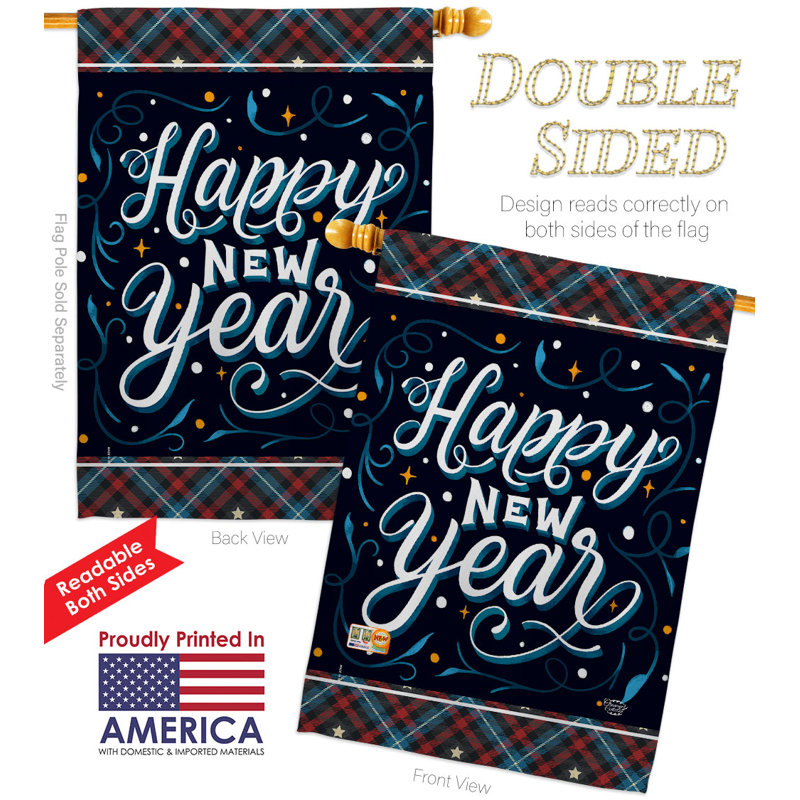 Double Sided 40'' H x 28'' W Polyester New Year's Flag Set