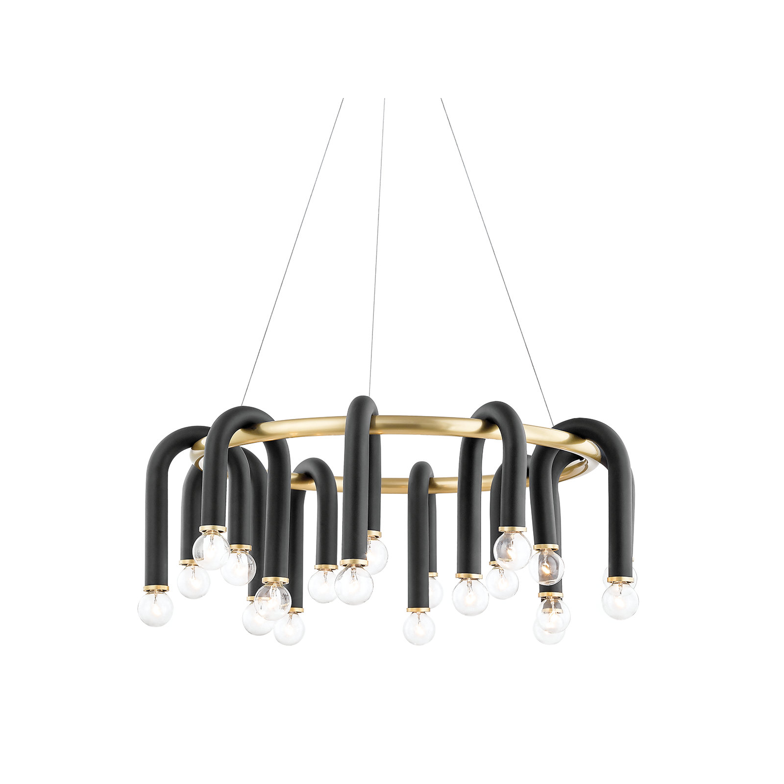 Rhea 20 - Light Chandelier, Aged Brass/Black