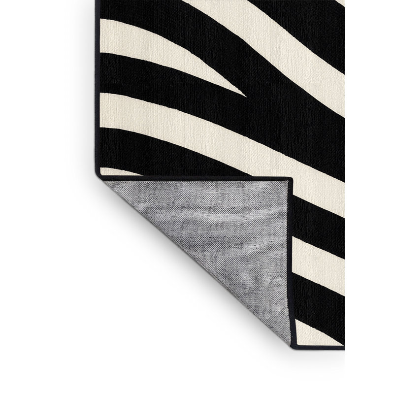Tapis noir à rayures horizontales lavable à la machine, Rectangle 7 pi x 9 pi