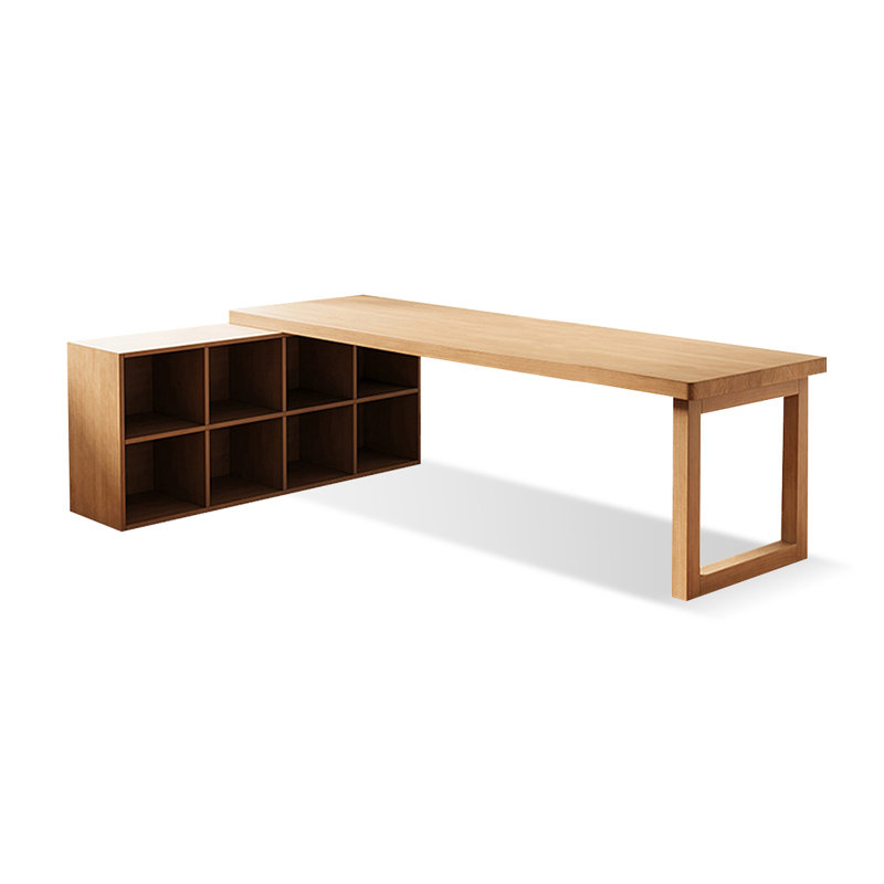 Bureau en bois massif en L Burlywood, Retour à gauche, H 29,53 po x l 94,49 po x P 55,12 po