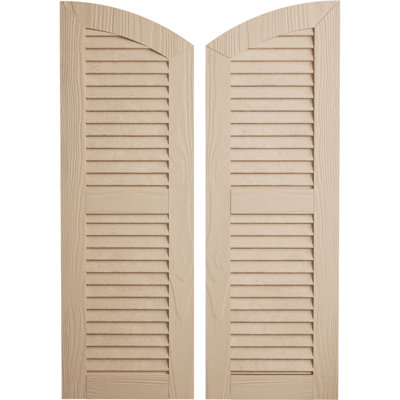 Timberthane Two Equal Louver w/Elliptical Top Faux Wood Shutters (Per Pair)