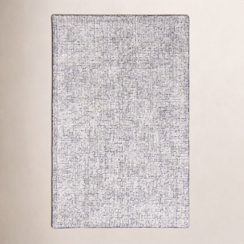 Tapis ivoire / noir touffeté à la main Rowe, Rectangle de 5 pi x 8 pi