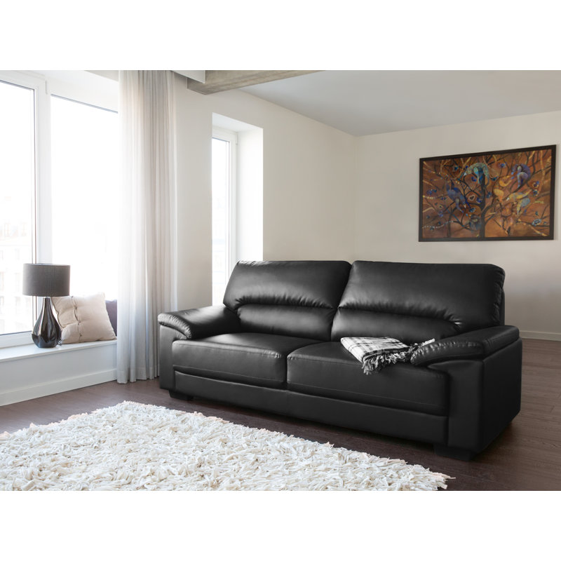 Milla 3 Seater Faux Leather Sofa, Black