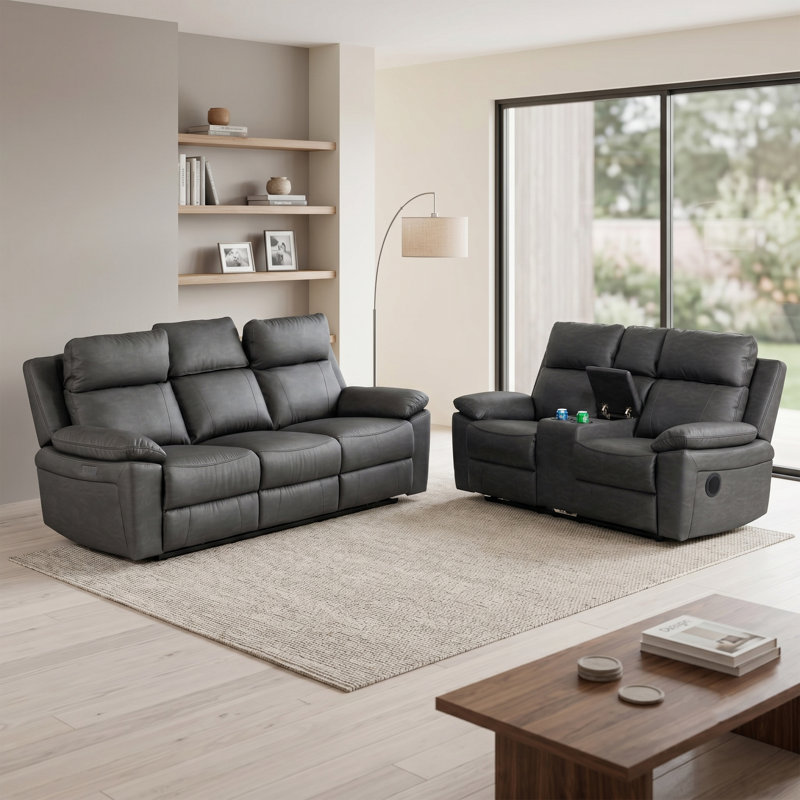 Chaqueta 2 Piece Reclining Sofa Set, Dark Grey