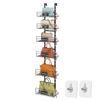 Hanging Purse Handbag Organizer Rack With Name Plate, Over The Door Detachable Bag Storage Rack - Can Use As 1/2 Part, Wall Mounted Adjustable Bag Rac -  FAST APPLIANCES LLC, ZXB09SG7PZPQ