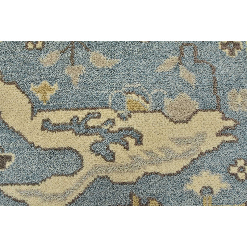 Tapis bleu en laine noué à la main de conception unique 8 pi 2 po x 10 pi
