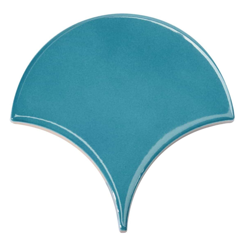Highwater 5" Fish Scale Polished Ceramic Tile, Teal