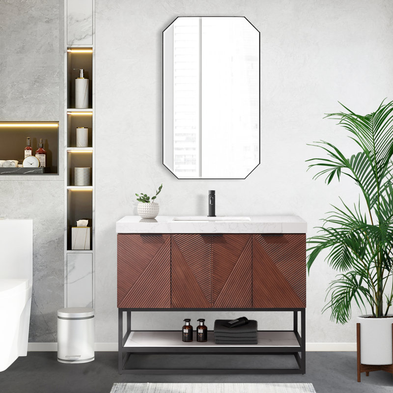 Meuble-lavabo sur pied simple avec plateau Mahon 42, Noir mat, Noir mat