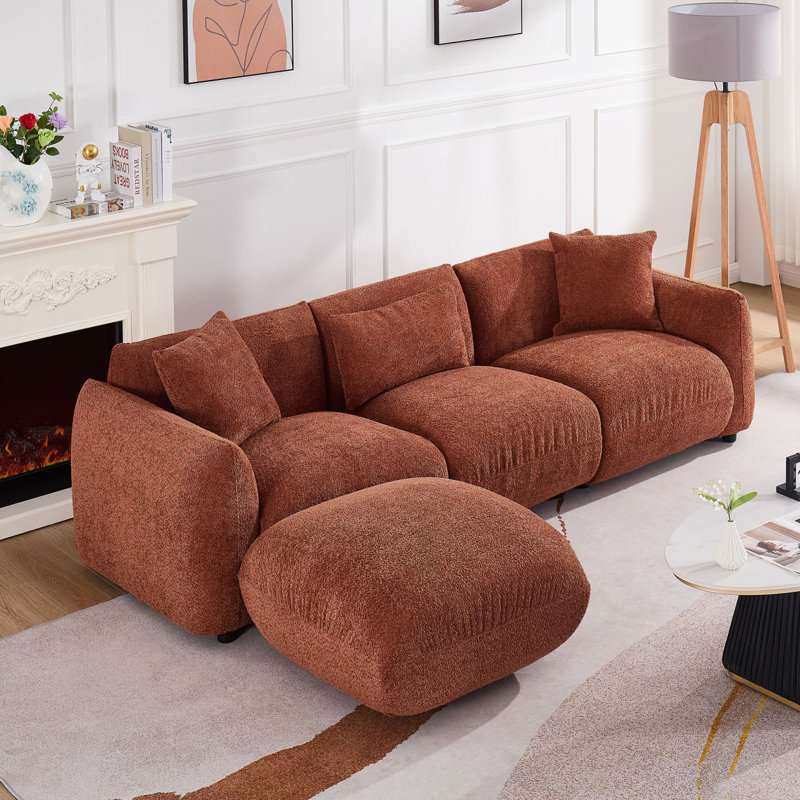 Canapé 3 places avec repose-pieds rembourré Modern Modern Mid Century Couch