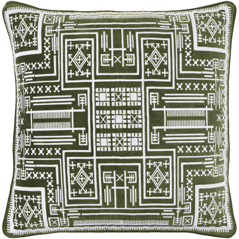 Coussin décoratif en coton Camaxtli, 20 po x 20 po, Duvet, Vert