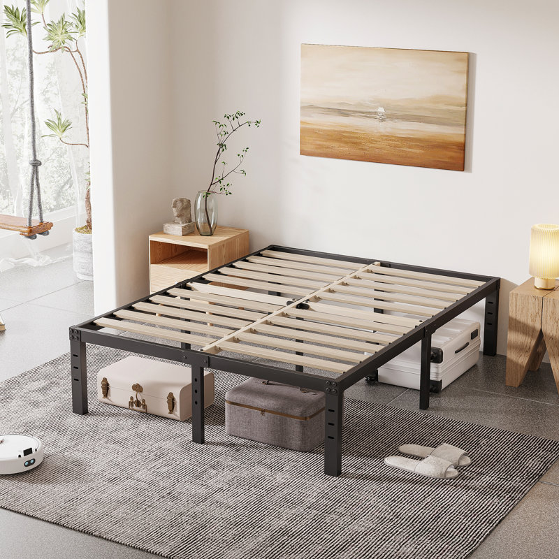 Marple 16 Inch Metal Platform Bed Frame with Wood Slat Support, Heavy Duty Mattress Foundation, Noise Free, King