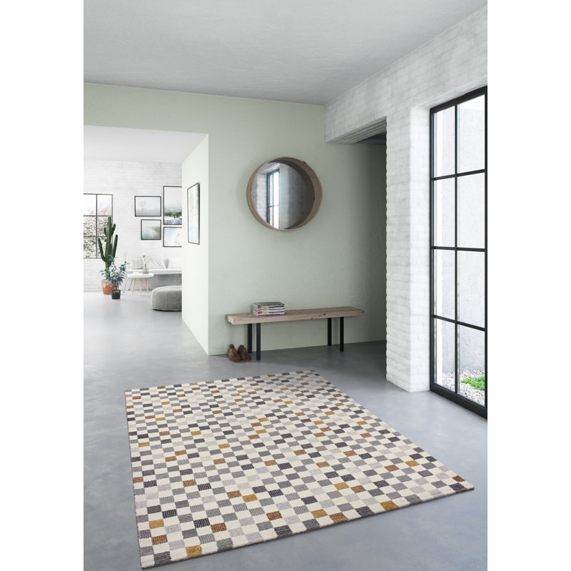 Tilly-Mae Soft low Pile Chequered Cream Rug, Rectangle 200 x 290cm