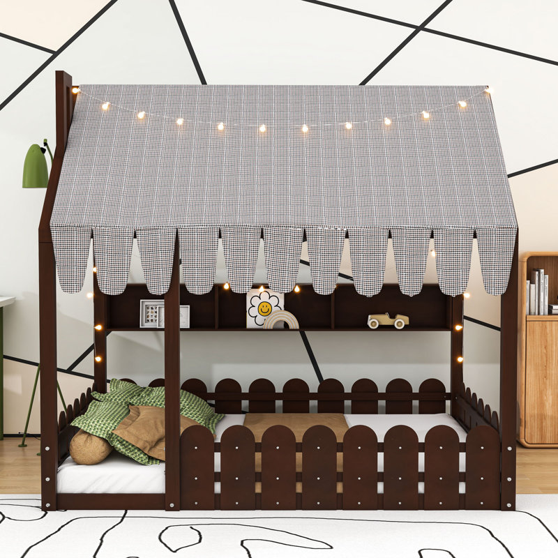 Lit en bois Montessori House, Lit double, Espresso
