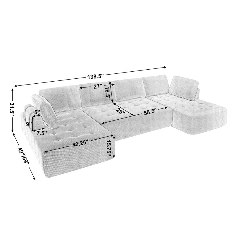 Canapé modulaire surdimensionné en forme de U de Boneless, Polyester vert