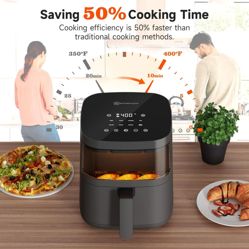 Kitchen Elite 4 Qt Digital Air Fryer Oven Cooker with Window, Touchscreen, Gray