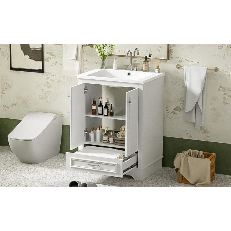 Meuble-lavabo 24,2 po avec lavabo en céramique, Blanc