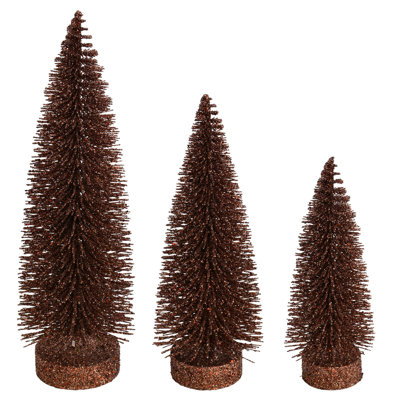 7"-9"-11" Chocolate Glitter Oval Pine Artificial Christmas Tree, Set of 3
