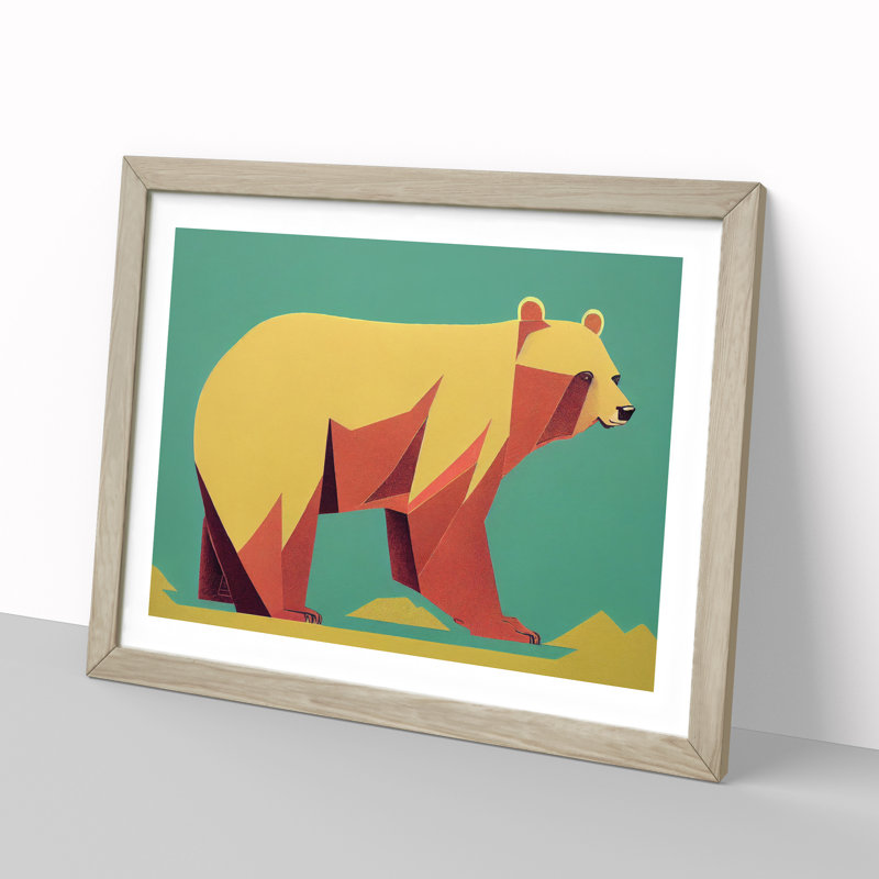 Bear Art Deco Abstract - Single Picture Frame Print, Oak, 46cm H x 64cm W x 2cm D