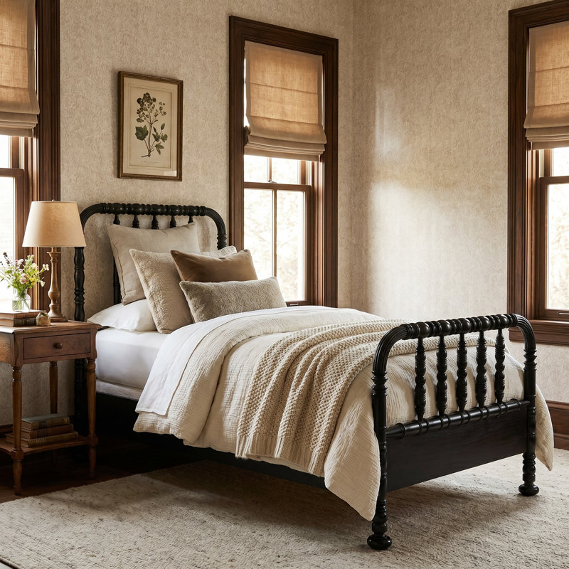 Bachelor Solid Wood Bed, Hand Rubbed Black, Twin