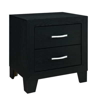 Black Nightstand With 2 Drawer Slots, Modern Appeal, Solid Wood + 2 In Black, And Attractive,
