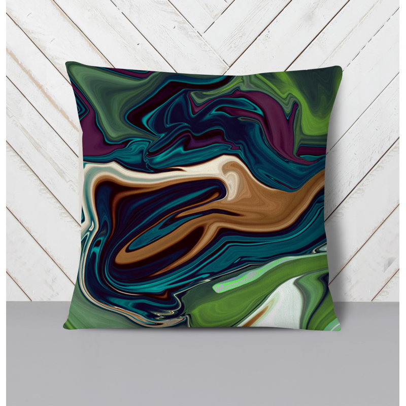 Throw Pillow With Insert, 20"H x 20"W, Blue/Brown/Green Abstract 3