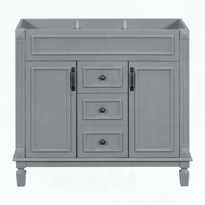 Bathroom Vanity Cabinet Only with Two Soft-Closing Doors, Solid Wood Frame and Concealed Storage, Gray, Gray