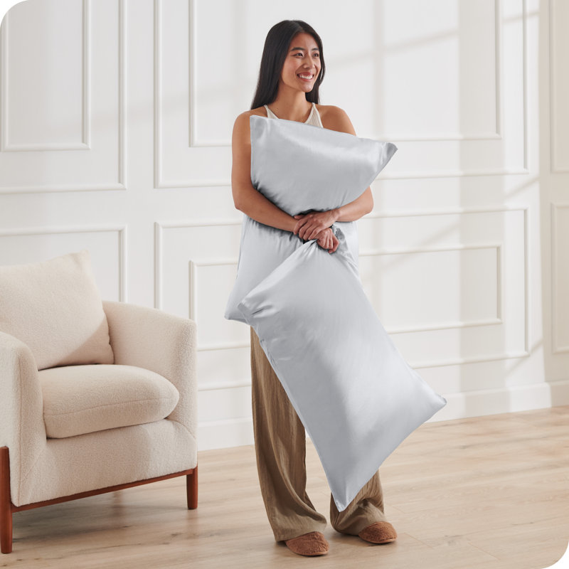 Soft Poly Satin Pillowcase Set, Silver, Standard Pillowcases