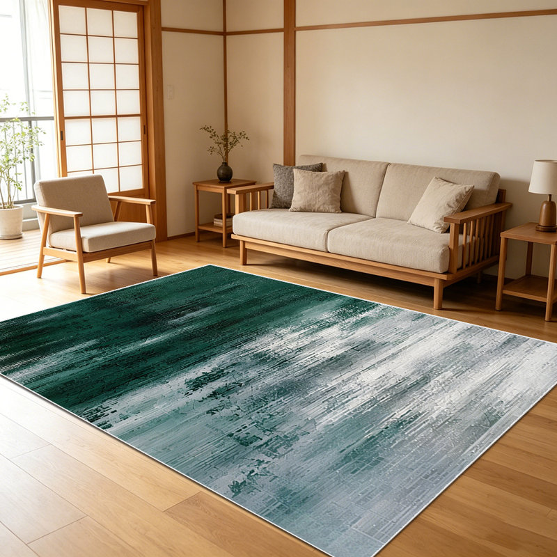 1PC Emerald Green & Grey Abstract Brushstroke area rugs for Living Room, Soft and Comfortable, Suitable for all seasons, easy-to-maintain, machine washable Indoor floor mat, Under Table Farmhouse suitable for dining room, bedroom, entryway, kitchen,