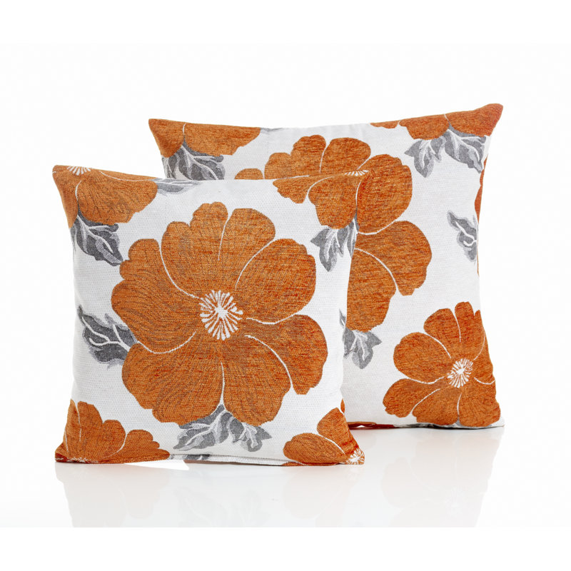 Darionte Poppy Chenille Cushion Cover, 55cm x 55cm, Orange, Pillow Cover Only