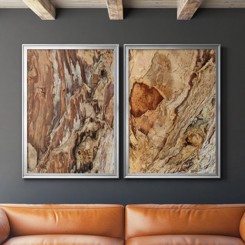 «Tree Texture Triptych I», toile encadrée de qualité supérieure - prête à être accrochée, H 42,5 po x l 61 po, Argent