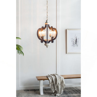 Luminaire suspendu en bois naturel à 6 lumières de style lustre en bois pour cuisine, salle à manger, ampoule non incluse