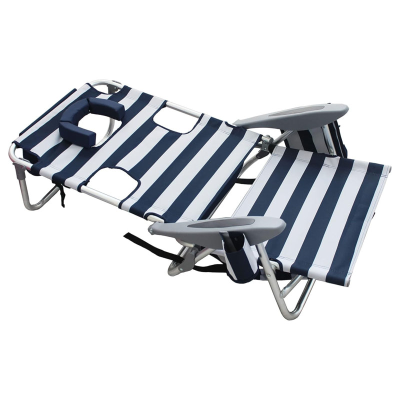 Ostrich The Deluxe Backpacker Portable Beach Chair with Cooler Bag, Blue Stripe