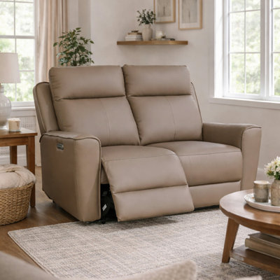 Real Leather Power Recliner with USB Charging