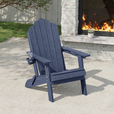 All-Weather Outdoor Adirondack Chair with Cup Holder & Ergonimic Design, Heavy Duty Outdoor Chair Lawn Deck Patio Seating