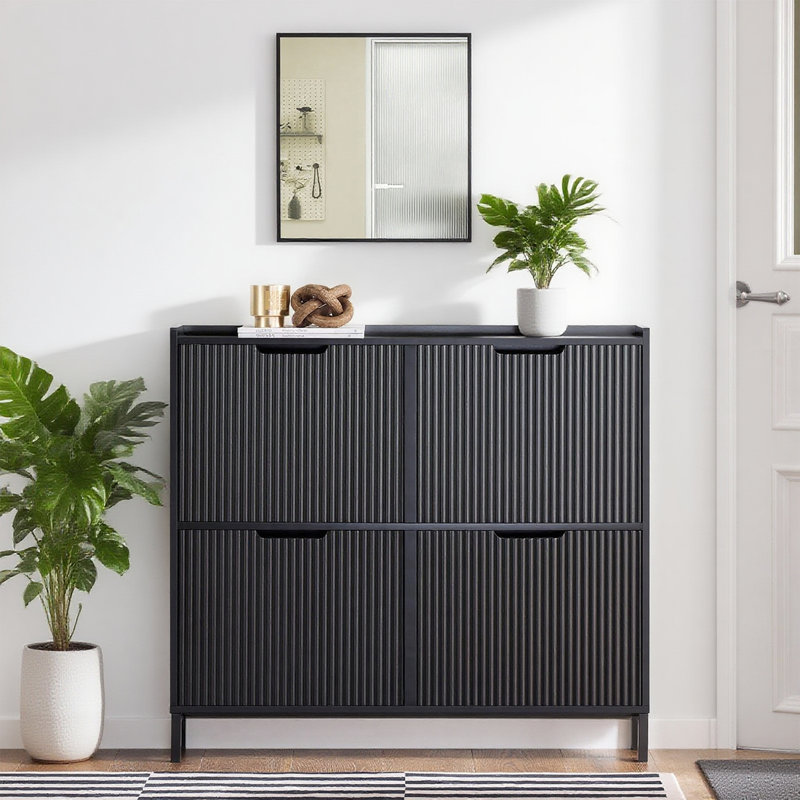 8 Pair Shoe Storage Cabinet, Black