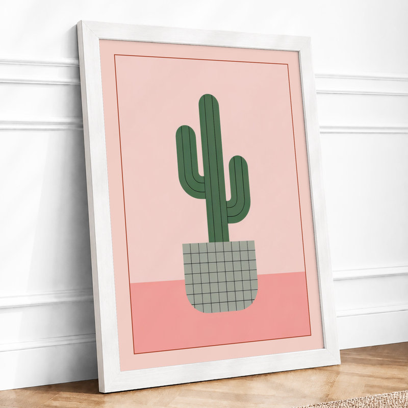Geometric Saguaro Minimalist - Print, A1 - 84.1 x 59.4 cm, White