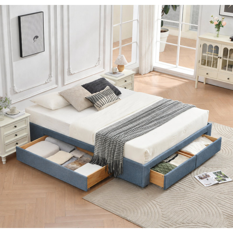 Lit plateforme avec rangement 4 tiroirs, Full / Double, Blue