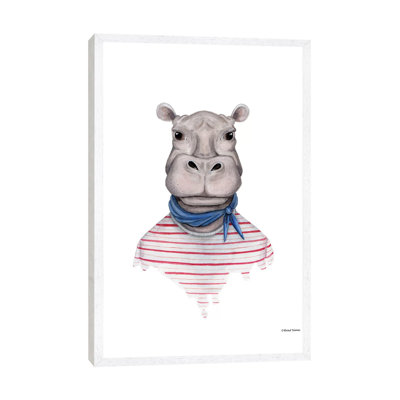 Hippo In Handkerchief by Rachel Nieman - Floater Frame Gallery-Wrapped Canvas Giclée on Canvas