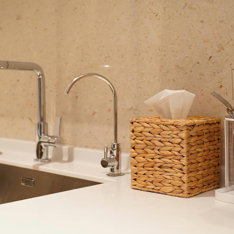 Couvercle de boîte à mouchoirs en jacinthe d'eau tissée à la main, porte-boîte à serviettes en osier naturel fait à la main, papier-mouchoir carré fabriqué à la main, décoration rustique sur table et salle de bain, bureau, décoration bohème