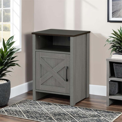 Table d'appoint rustique de style campagnard avec poignée en métal, tiroir en X et conception à deux tons pour un rangement et une décoration pratiques