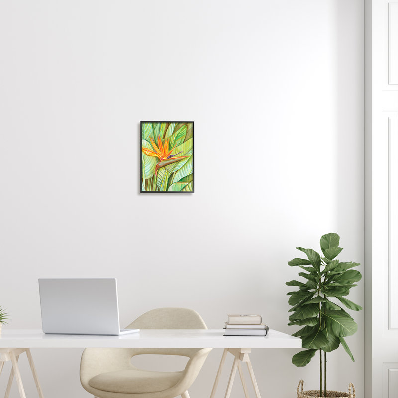 Fleur oiseau de paradis, Giclée encadrée noir minuit, H 14 po x l 11 po x P 1,5 po