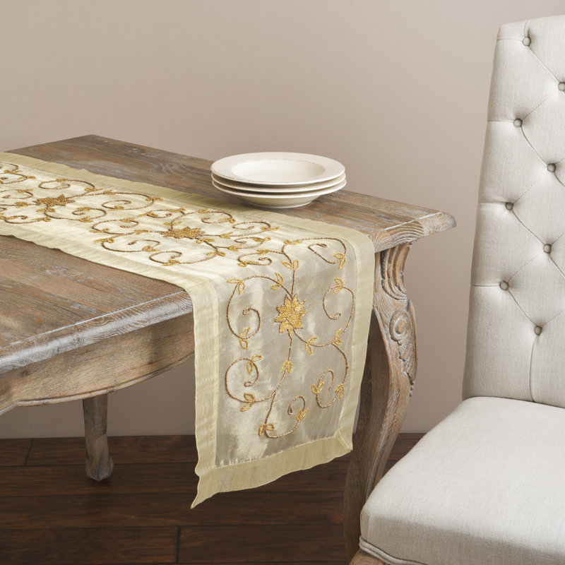 Beaded Design Handmade Table Runner, Gold